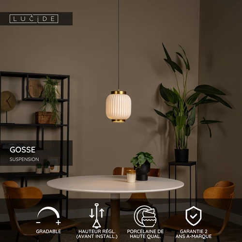 Lucide GOSSE - Suspension - Ø 19,5 cm - 1xE27 - Blanc - USP